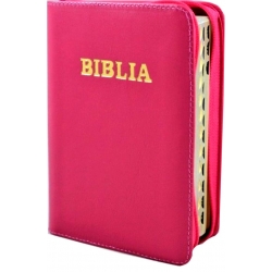 Biblie lux, coperta piele roz ciclam, index pe cotor